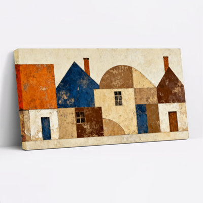 Abstract Village Houses Canvas Wrapped Wall Art Set Of 1