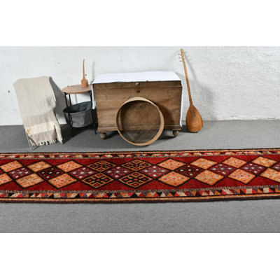 Authentic Vintage Turkish Runner Rug in Exquisite Color Blend Ideal for Hallways and Entries Red/Orange