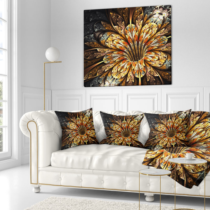 Coussin imprimé floral doré, 16 po x 1 po, Coussin décoratif