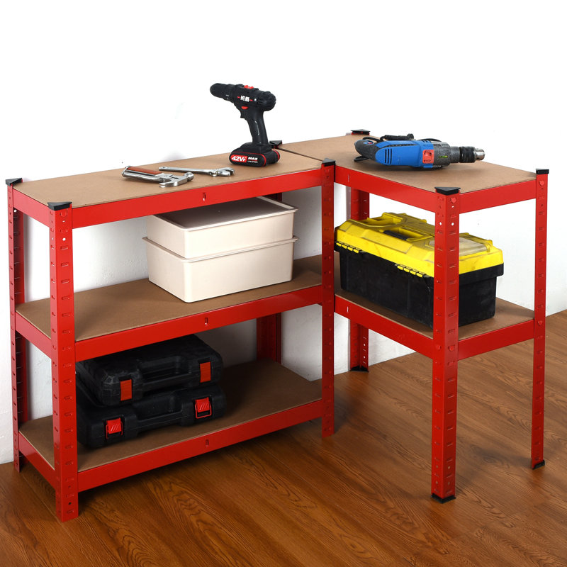 70cm W Metal Height -Adjustable Shelving Unit, Red