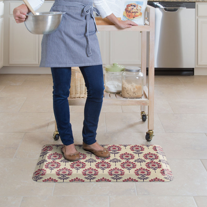 Anti-Fatigue Kitchen Comfort Mat, Blockprint Garden Pattern In Rosewood Bloom, Rosewood Bloom, Runner 20" x 48"