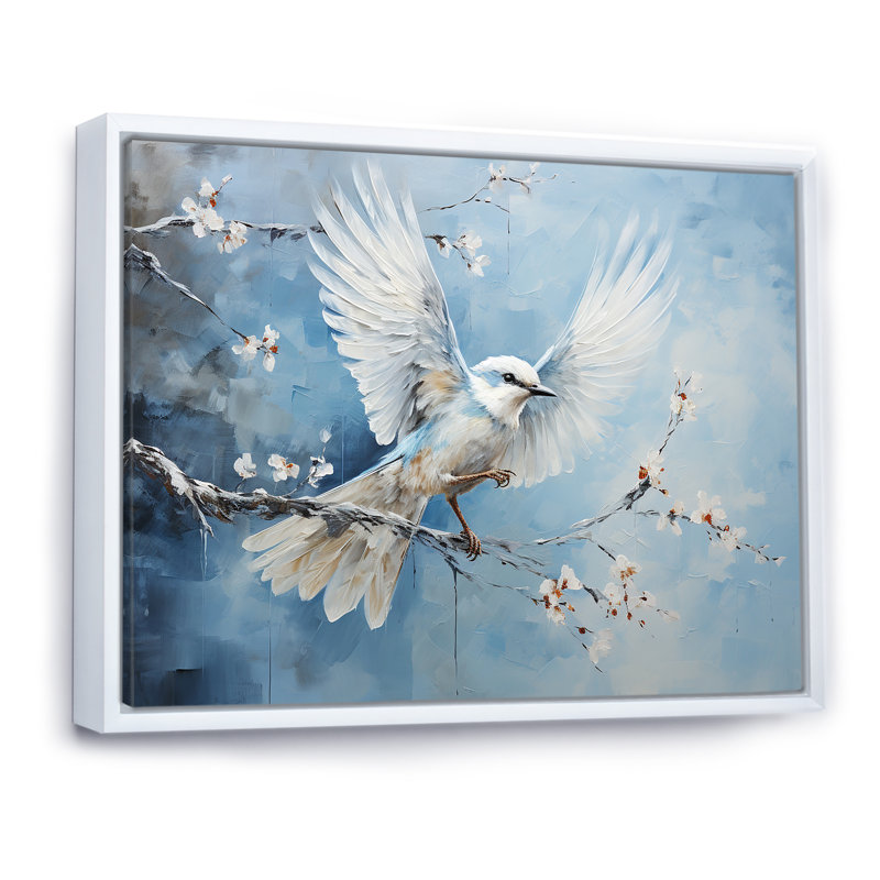 «Blue Hues A Serene Scene Of Birds I», reproduction sur toile, Cadre flottant blanc, H 12 po x l 20 po x P 1 po