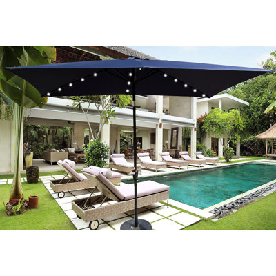 Solar-Powered Rectangular Patio Umbrella - 10X6.5Ft, Navy Blue 10X6.5Ft With Solar Lights ,
