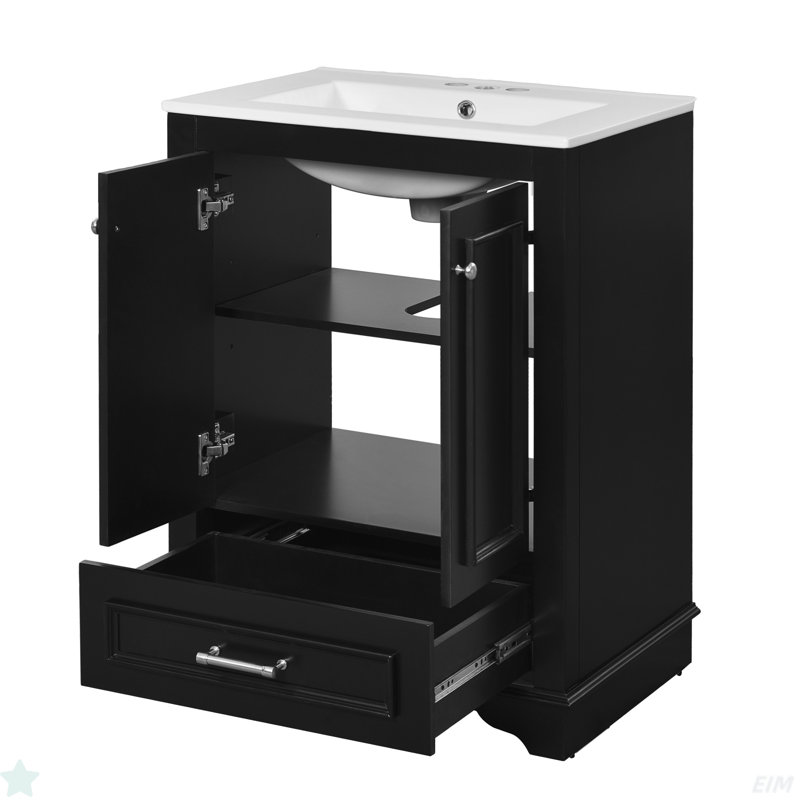 24'' Bathroom Vanity With Ceramic Sink Combo, Modern Freestanding Storage Cabinet  With Silver Handles,  Soft Closing Doors