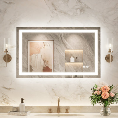 Cardier Front and Backlit Wall Mount Bathroom LED Vanity Mirror with 3-Color Adjustment, Shatterproof, Tempered Glass