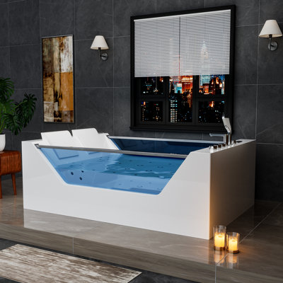 71 in. x 48 in. Whirlpool Air Combination Bathtub, Rectangular Lighted Thermostatic Bath Tub, with Right Drain, in White