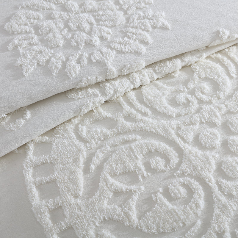 Ivory Medallion Chenille King Bedspread with Fringe Detail