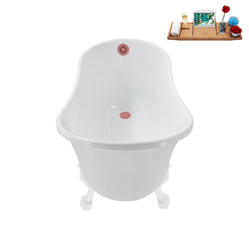 51.2'' x 25.6'' Soaking Acrylic Bathtub, Glossy White, Matte Pink