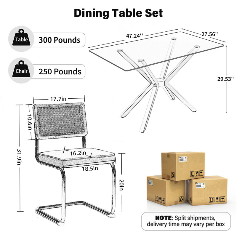 Ensemble de salle à manger 36 po moderne en verre trempé avec chaises en rotin de velours, 5 Pieces: Table, 4 Chairs, Black