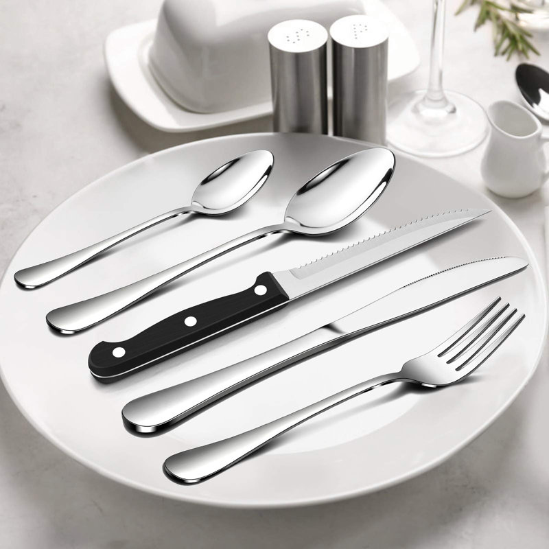 30 Piece Gold Cutlery Set With Steak Knives, Stainless Steel Flatware Silverware Sets Service For 6 People, Elegant Tableware Set Included Knives Forks Spoons, Mirror Polished, Dishwasher Safe(Gold)