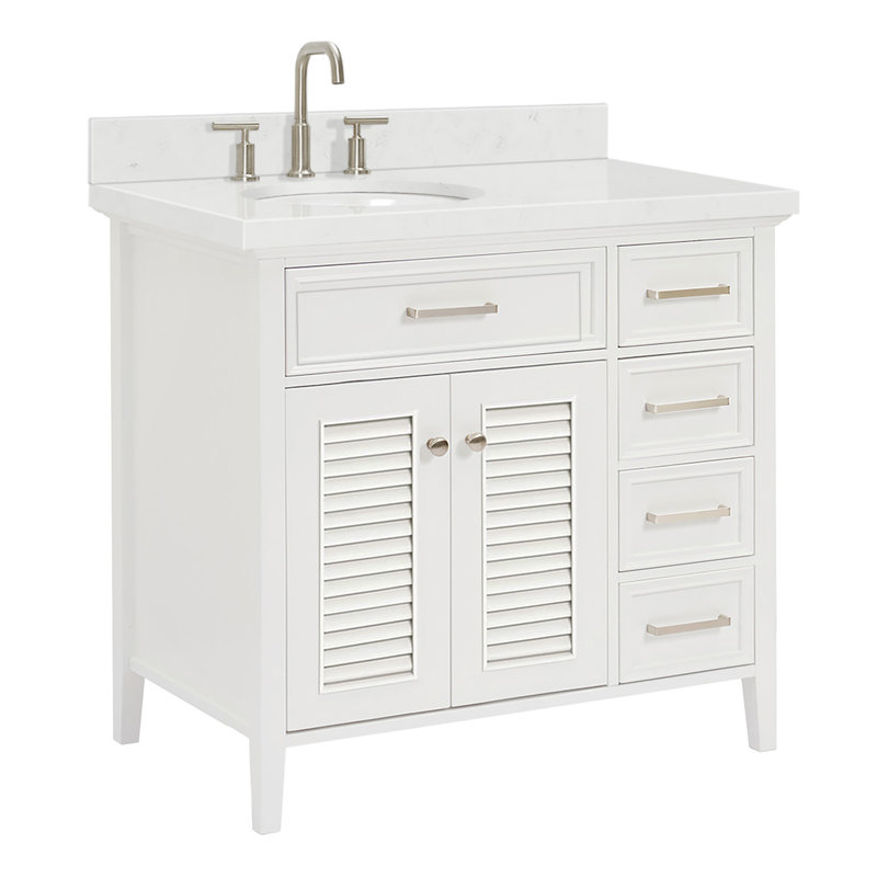 Ensemble de meuble-lavabo simple 43 po Bodhin, Blanc, 36.25", Quartz blanc de Carrare