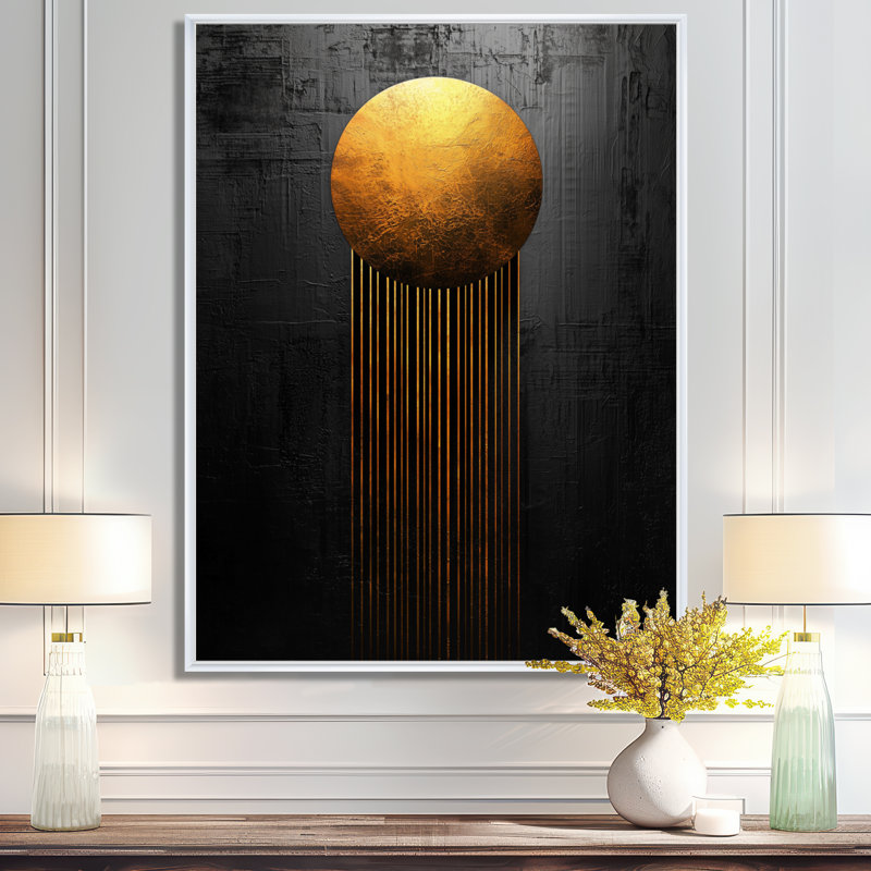 «Bobba Gold and Black Moon Boundless Reverie III», art mural géométrique, Impression encadrée flottante, H 20 po x l 12 po