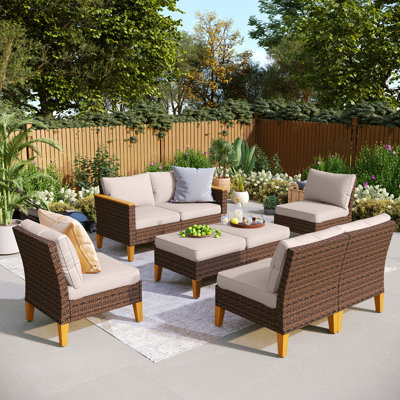 All Weather Wicker/Rattan 8 - Person Seating Group with Cushions