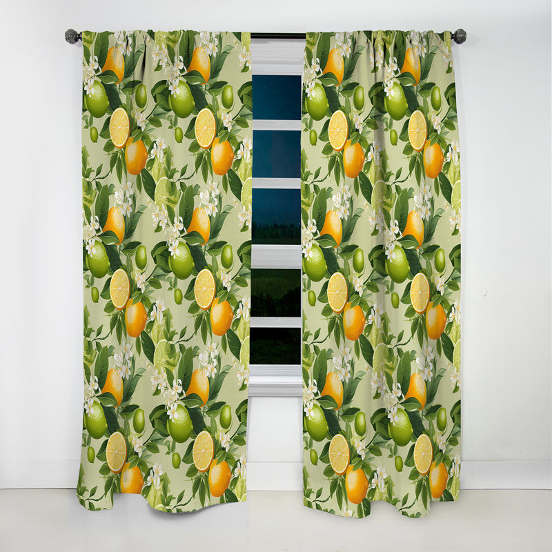 Motif tropical citronné zeste III - Rideau floral - Rideau floral occultant en velours - 1 panneau, L 52 po x L 63 po