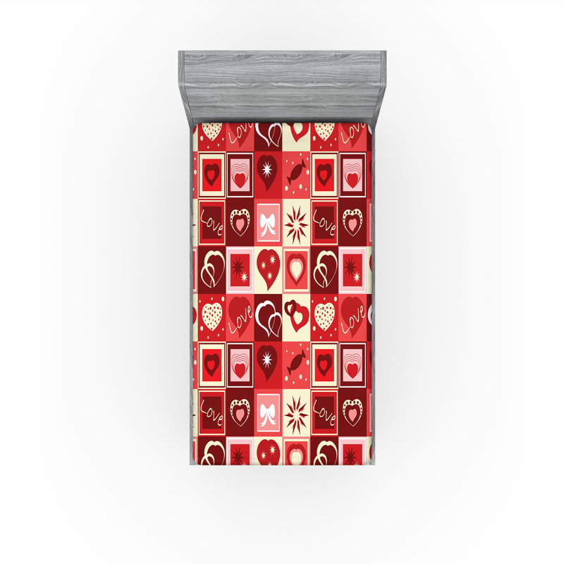 Drap-housse Ambesonne, paquet de 2, Drap-housse de taille simple, Beige / corail / rouge à carreaux