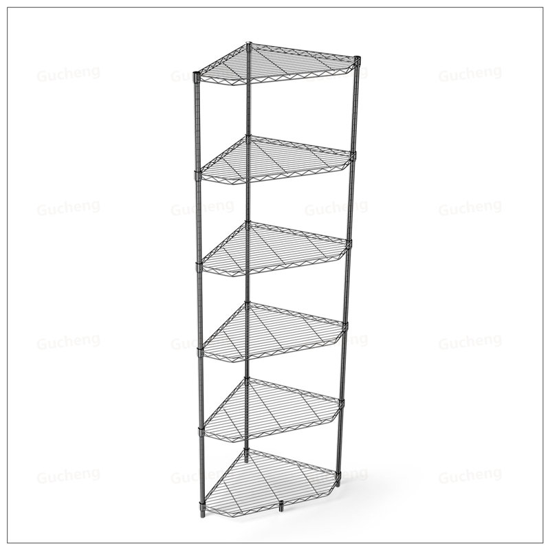 Étagère de coin en métal réglable à 6 niveaux, rangement en métal robuste pour la salle de bain, la cuisine et le salon, Noir