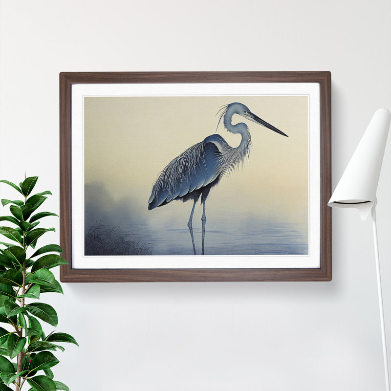 Heron Bird Vol.1 - Single Picture Frame Print, Walnut, 34cm H x 46cm W x 2cm D