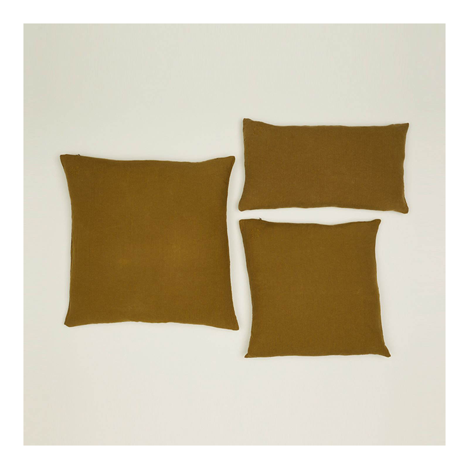 Simple Embroidered Linen Throw Pillow, Bronze, Square 22"