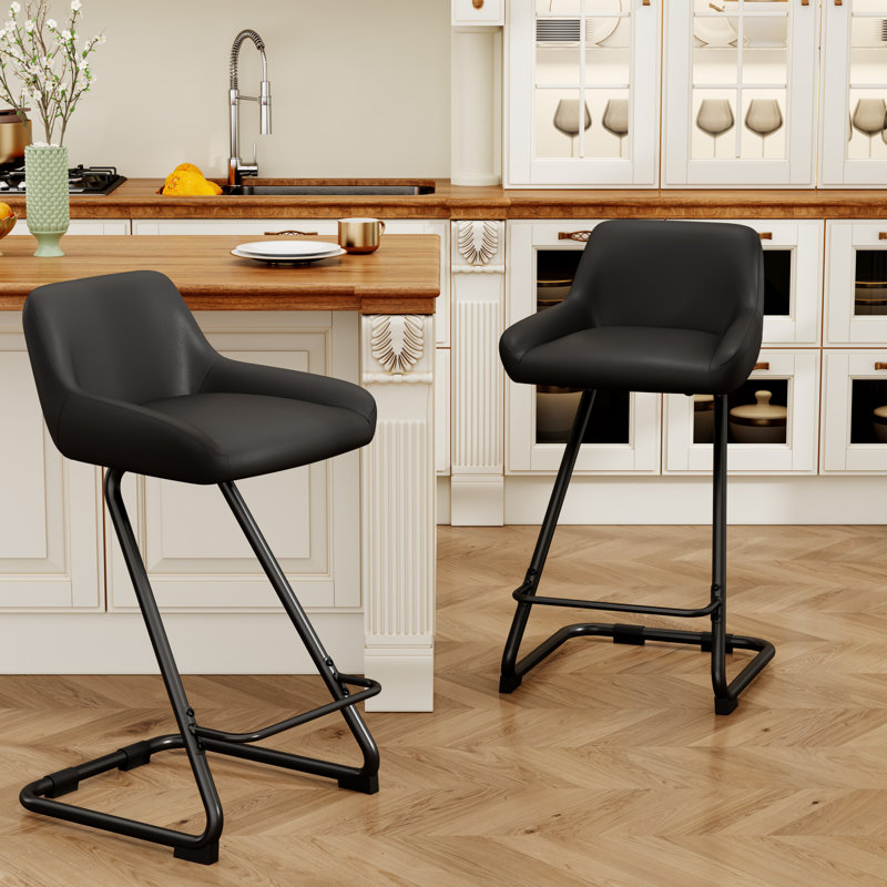 Upholstered Counter Stool With Metal Frame, Black, Counter Stool (26” Seat Height)