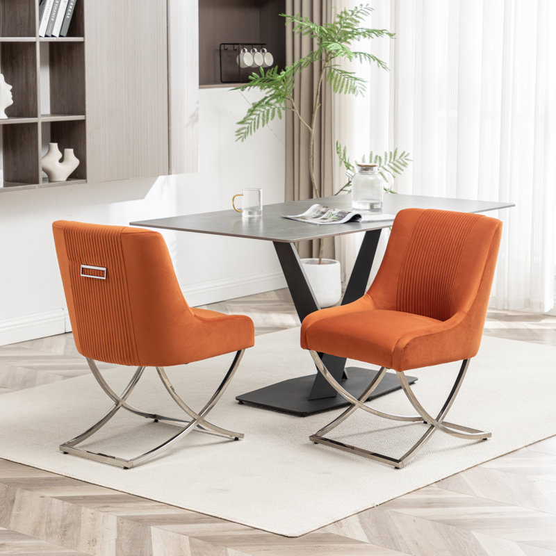 Elian Velvet Upholstered Side Chair, Orange