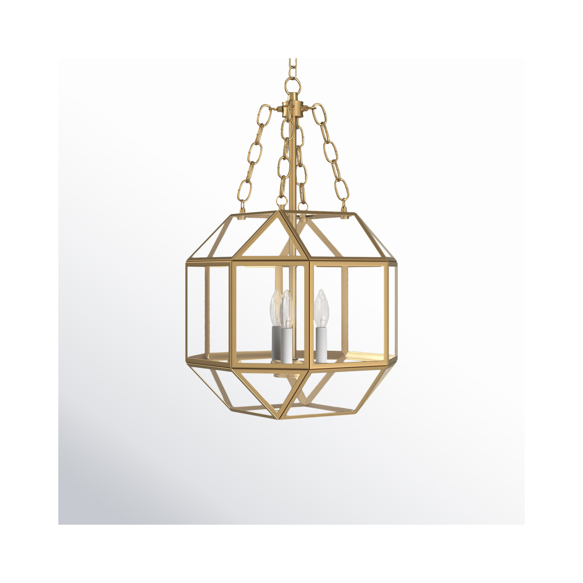 Reid 3 Light Glass Dimmable Pendant, Clear, 27.25" H x 18.5" W x 18.5" D, Satin Brass