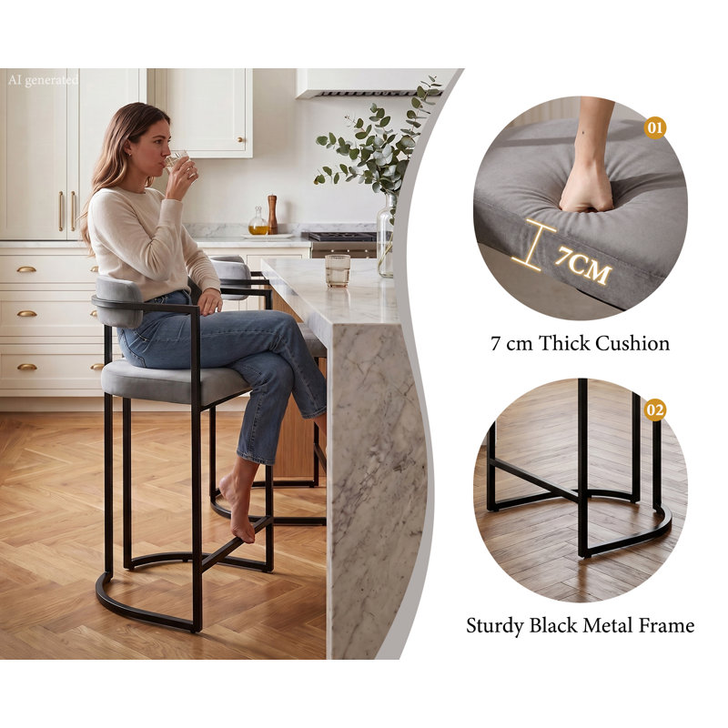 Beatryce Bar Stools Upholstered Counter Stool with Metal Frame Modern Bar Chairs for Kitchen Dining Room , in Grey