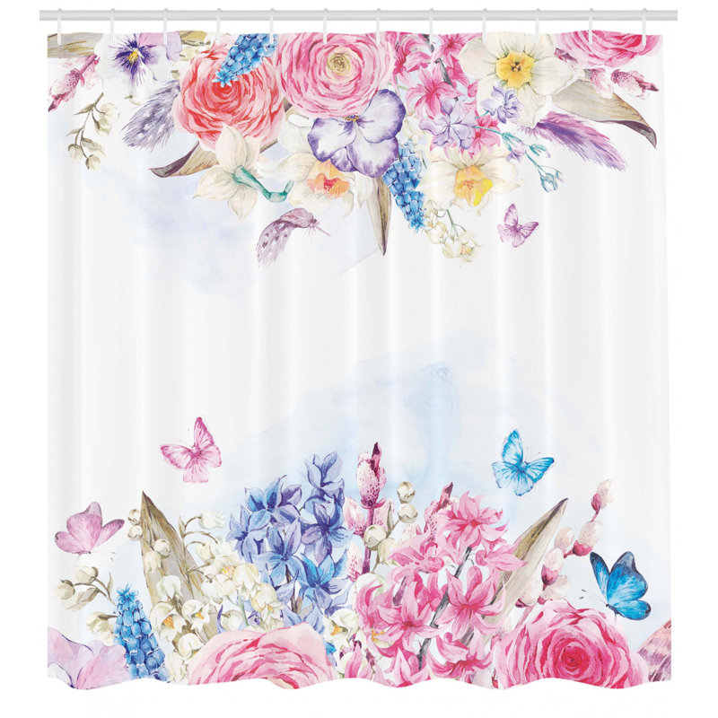 Ensemble de rideau de douche shabby flore et crochets, H 84 po x l 69 po