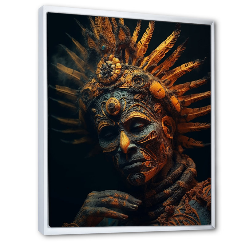 «Majestic Glam Shaman» sur toile, H 44 po x l 34 po, Cadre flottant blanc