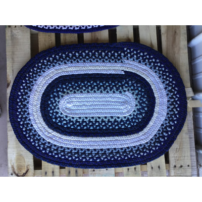 Oval Cymbeline Hand Braided Wool Blue Area Rug
