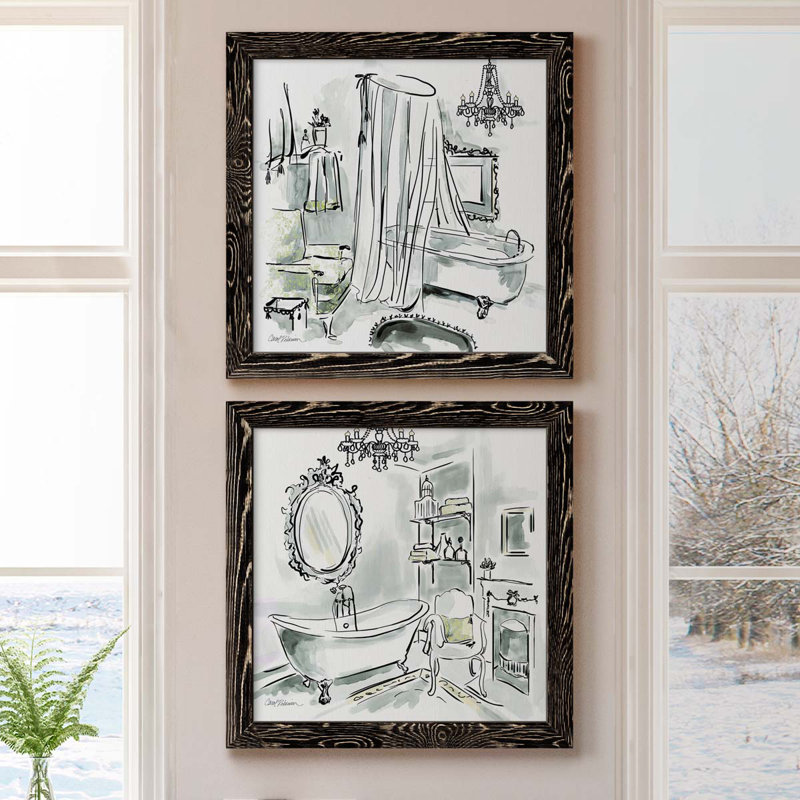 " Opulent Bath I " 2 - Pieces Painting Print, Black Framed, 17" H x 34" W x 1.5" D