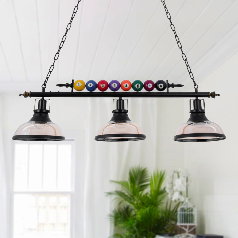 3-Light Billiard Pendant Light with Smoked Glass Shades
