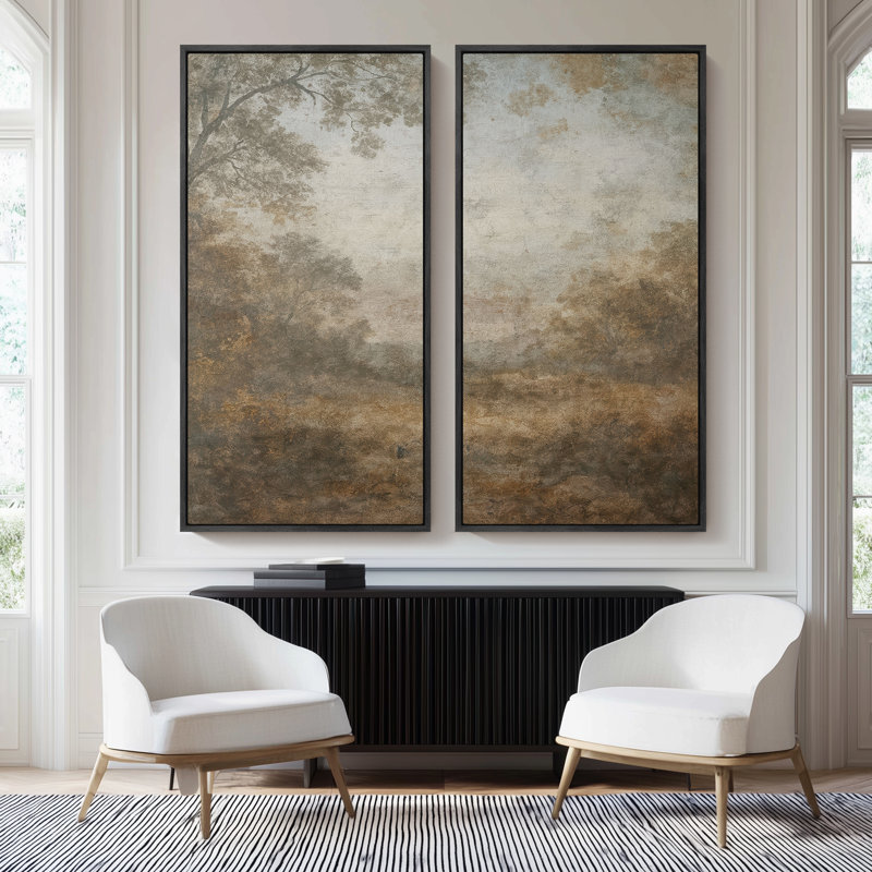 «Soft Earth-Tone Landscape», ensemble de 2 reproductions d'art murales encadrées sur toile 60 po x 20 po x 2 pièces, 60 po x 30 po x 2 pièces