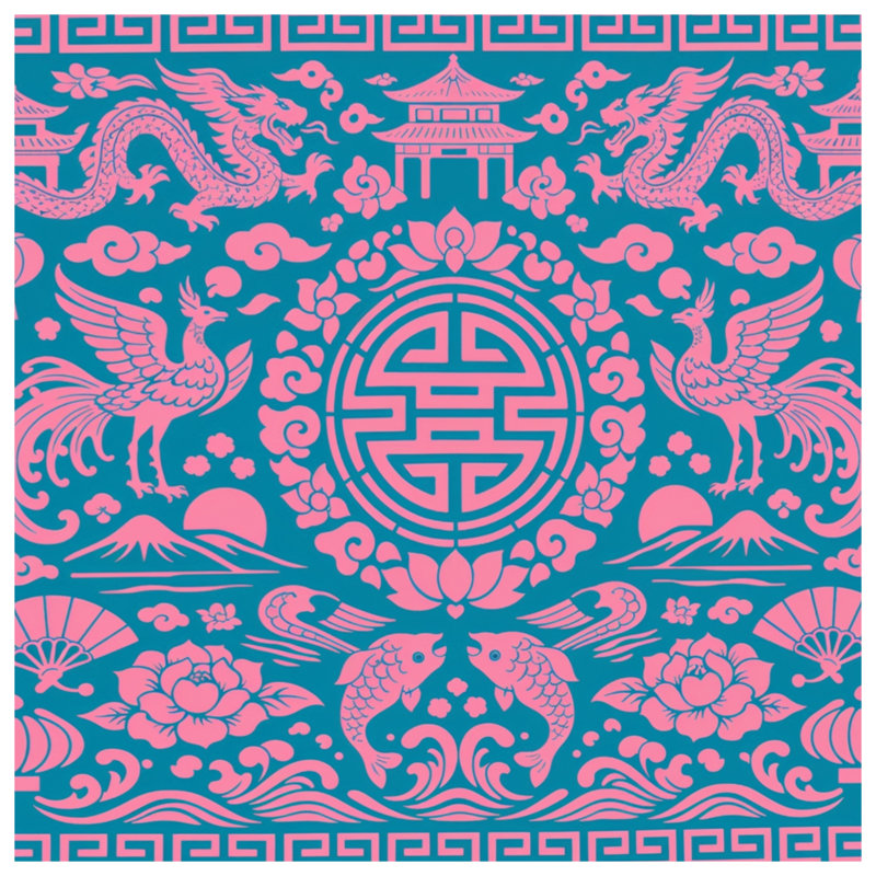 Couvertures roses à motifs chinois, 50in W x 60in H