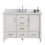 Ensemble de meuble-lavabo autoportant 48 po en bois massif avec plateau en marbre de Carrare, tiroirs à fermeture en douceur et 2 ensembles de poignées