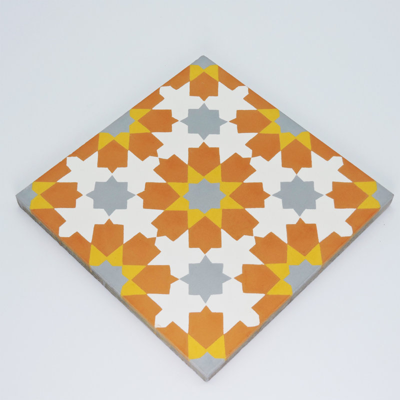 Ahfir 8" x 8" Cement Singular Wall & Floor Tile, Orange/Yellow/Gray