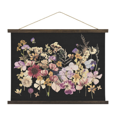 Framed Dried Flowers Tapestry Wall Art - Botanical Print with Blue, Yellow & Pink