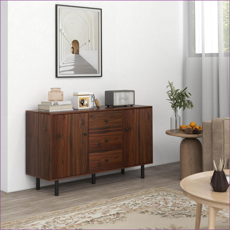 Armoires avec 2 placards, 3 tiroirs, tablettes réglables - l 50 po brun noyer rustique | Rustique / pavillon | salon