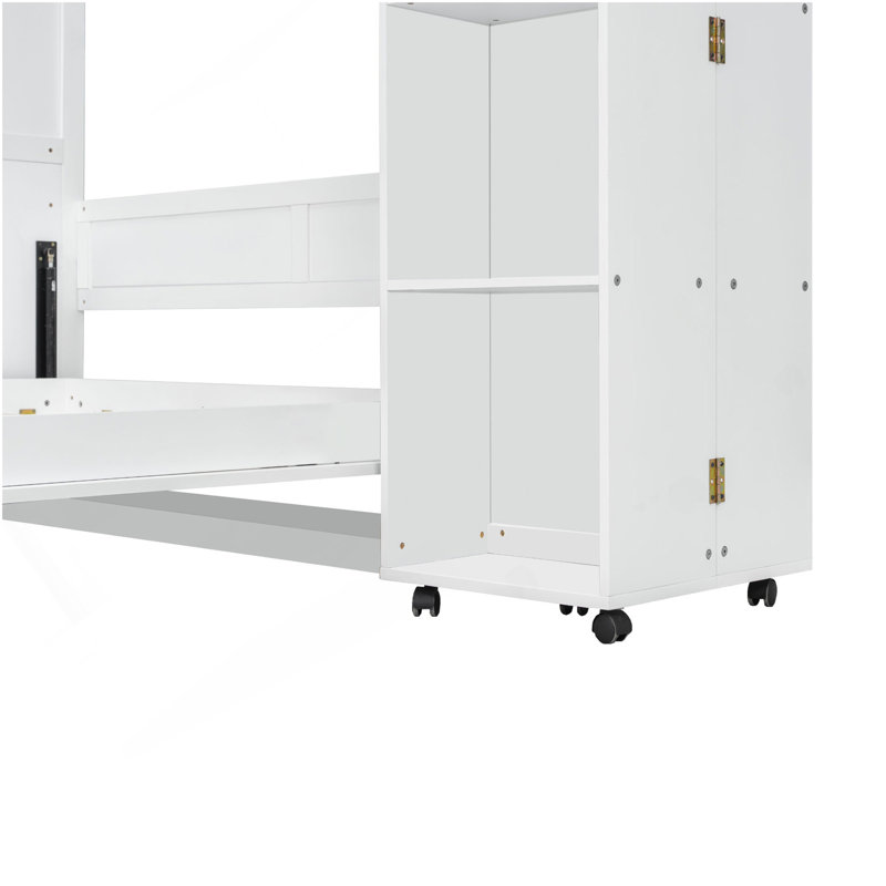 Grand lit escamotable mural avec portes de rangement, blanc, Blanc