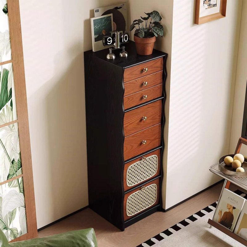 Commode d'appoint rétro tissée en rotin