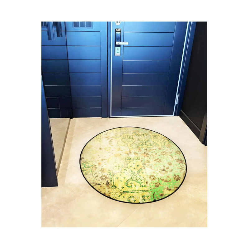 Light Green Theme Traditional Patterned Round Woven Base Vintage Decorative Carpet 6162, Round 5'