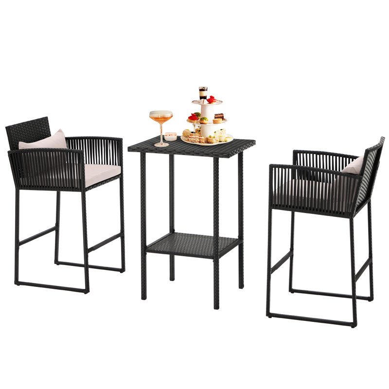 Tannehill Bar Set with Stools（2 Color Cushion Covers）, Black