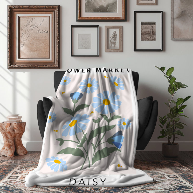 Flower Market Daisy - 1 Pièce Sherpa Premium - Reproduction d'art luxueuse, Grand lit