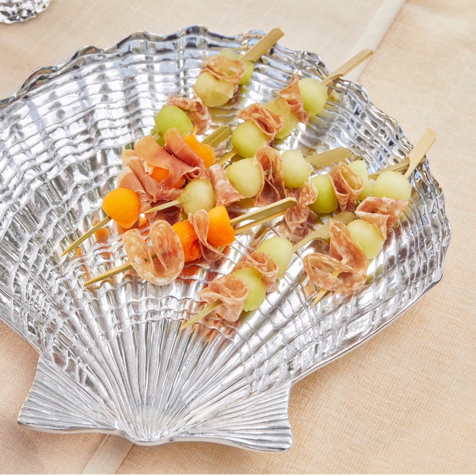 Seaside Scalloped Aluminum Platter, 12.75" H x 14" W x 0.7" D