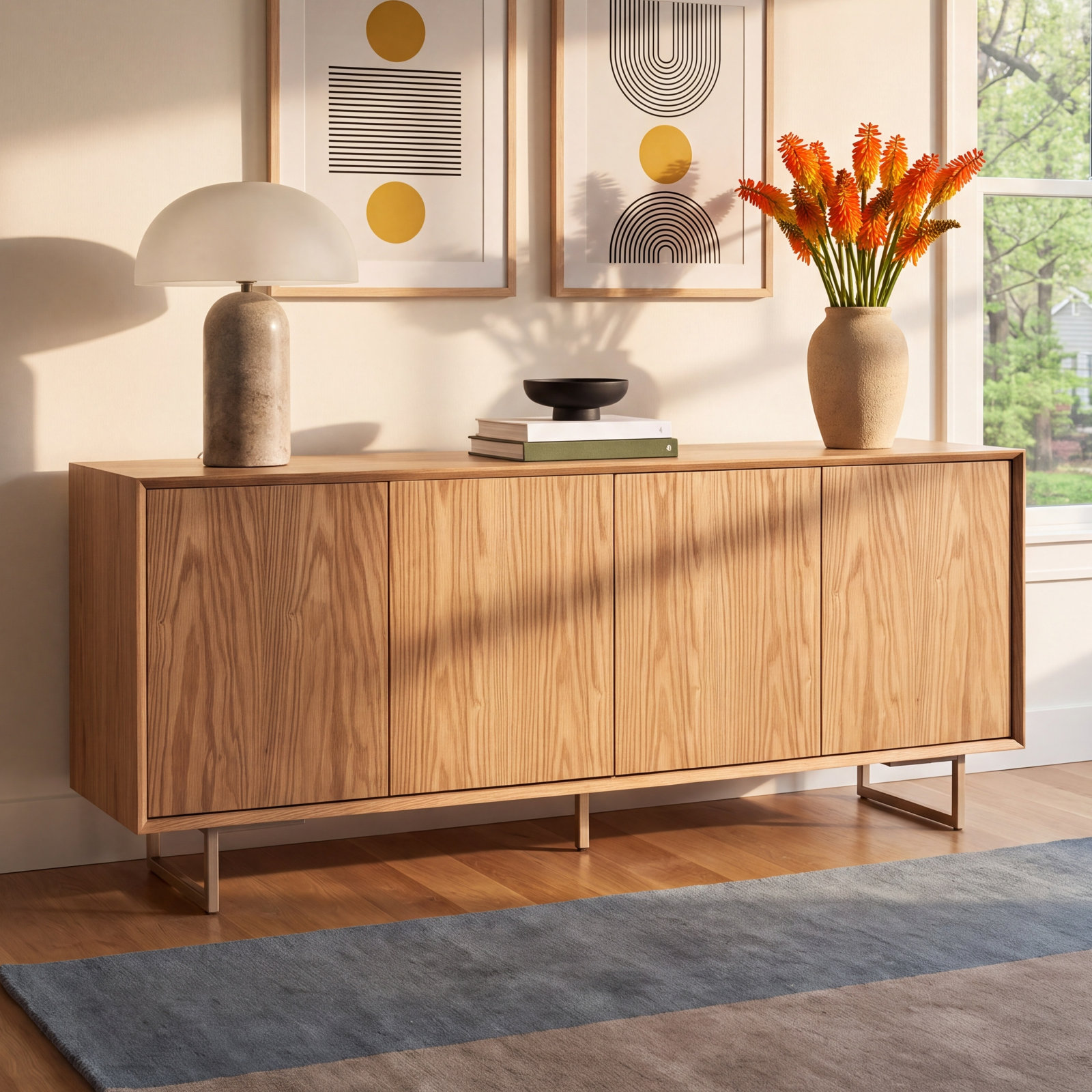 Ena Oak Buffet Table, Damasco