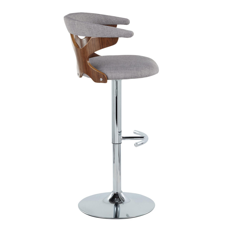 Gray Adjustable Swivel Barstool with Walnut and Chrome Frame