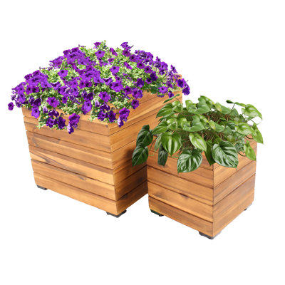Bozzuto 2pc Assorted Square Anthracite Acacia Wood Planter Box with Liner - Brown