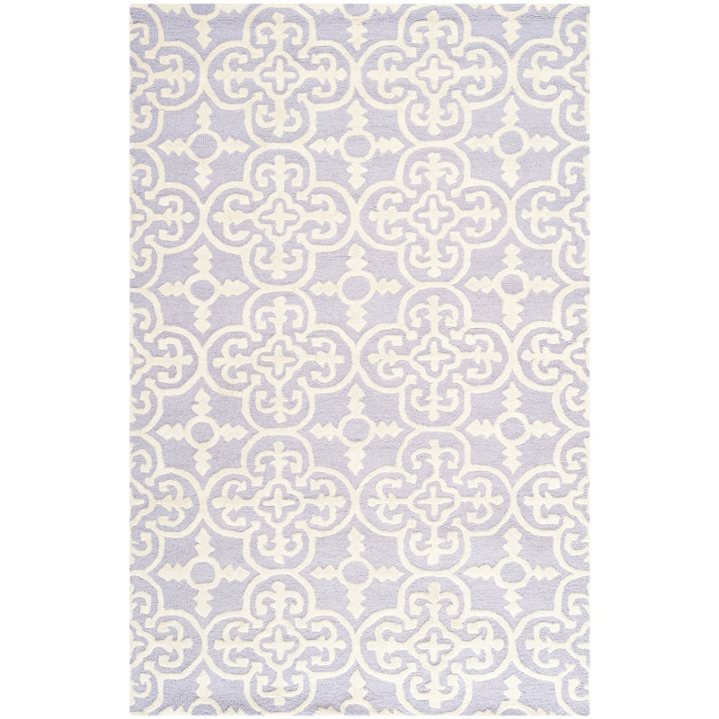 Clapham Hand-Tufted Wool Lavender/Ivory Area Rug, Rectangle 6' x 9'