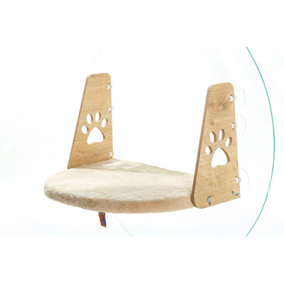 Comfortable Window-Mounted Pet Bed, Cream Color, 11.0 x 18.5 inches | Sturdy 100% MDF Frame (Thickness: 0.2 inches) | Soft 100% WELLSOFT Fabric | Perfect for Cats & Small Dogs, Space-Saving Design with Suction Cups