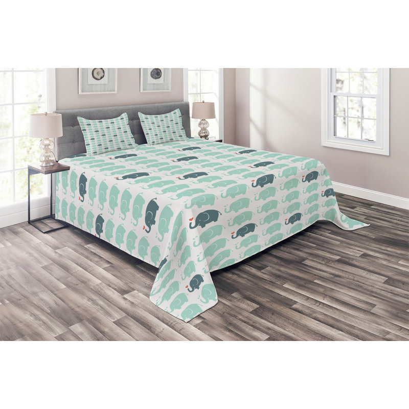 Elephant Geometric Shapes Coverlet, King Bedspread + 2 Shams