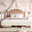 Lit plateforme double en bois avec tiroir de rangement et tête de lit ronde, sans sommier, beige et naturel profond